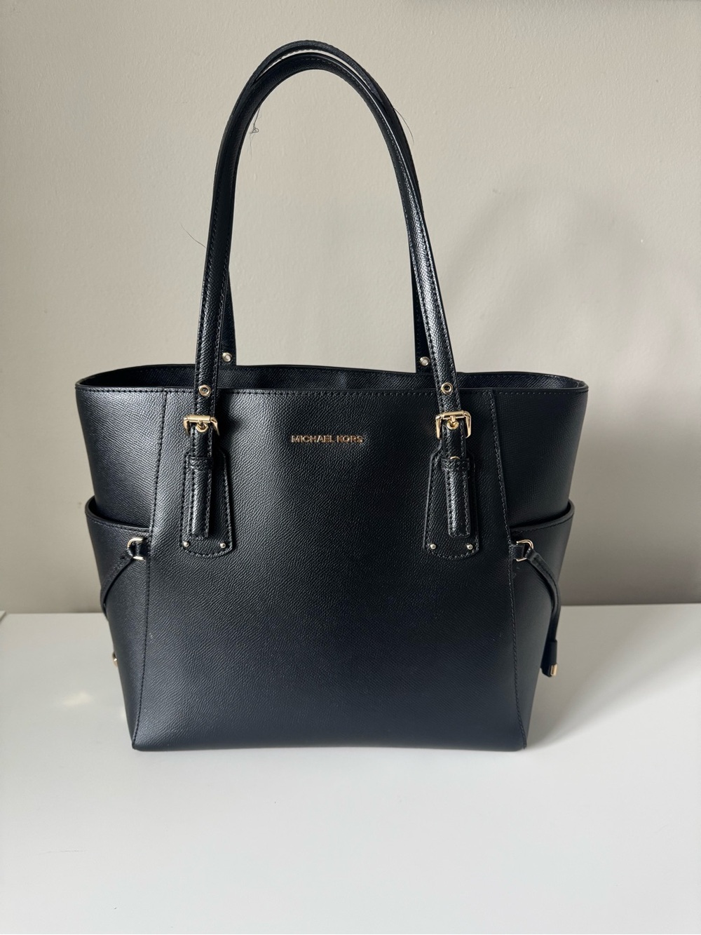 Michael Kors Black Leather Tote with Gold Hardware NWT